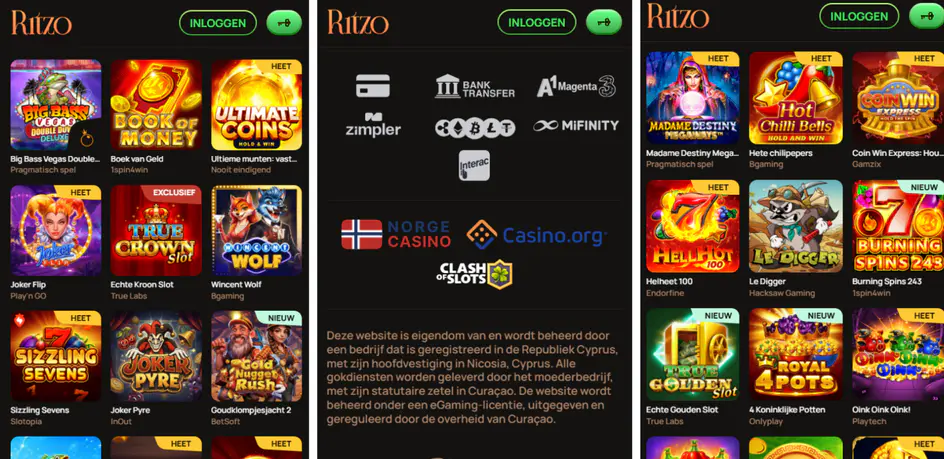 ritzo casino mobiele versie